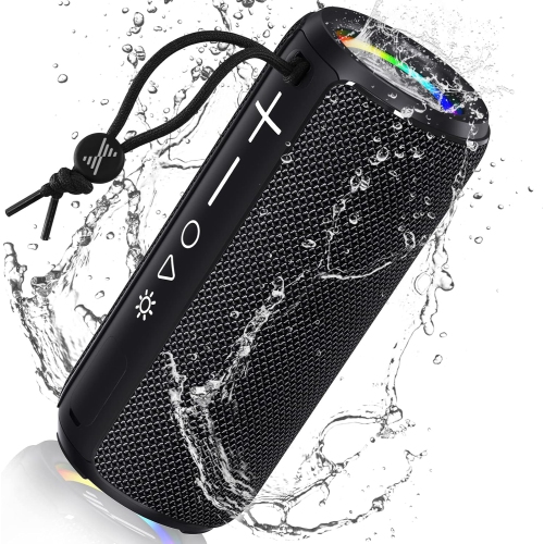 Bluetooth Speaker,Wireless Portable Speaker, Waterproof Outdoor Speakers with Light,HiFi Stereo Sound, Long Playtime, tarp-Black