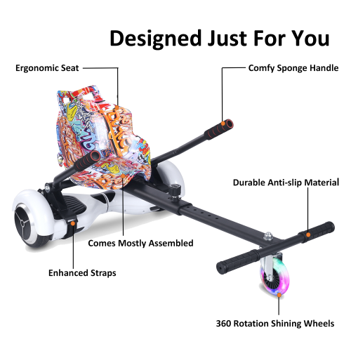 BIIST Flashing Wheel Hoverboard go Kart Attachment Adjustable Hoverboard go Kart Hoverboard seat attachments for All Ages Hoverboard Kart Attachment