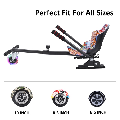 BIIST Flashing Wheel Hoverboard go Kart Attachment Adjustable Hoverboard go Kart Hoverboard seat attachments for All Ages Hoverboard Kart Attachment
