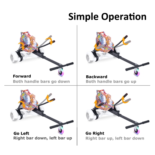 BIIST Flashing Wheel Hoverboard go Kart Attachment Adjustable Hoverboard go Kart Hoverboard seat attachments for All Ages Hoverboard Kart Attachment