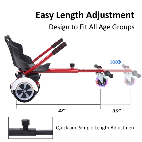 BIIST Flashing Wheel Hoverboard go Kart Attachment Adjustable Hoverboard go Kart Hoverboard seat attachments for All Ages Hoverboard Kart Attachment