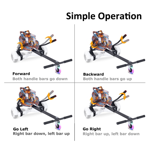 Planche gyroscopique à roue clignotante BIIST, Go Kart Attachment, accessoires de siège de planche volante Go Kart réglables, pour tous les âges,