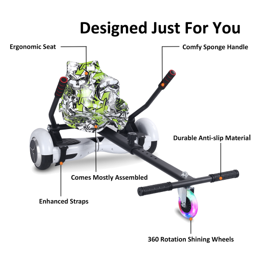 Planche gyroscopique à roue clignotante BIIST, Go Kart Attachment, accessoires de siège réglables Go Kart pour planche gyroscopique de tous les âges,
