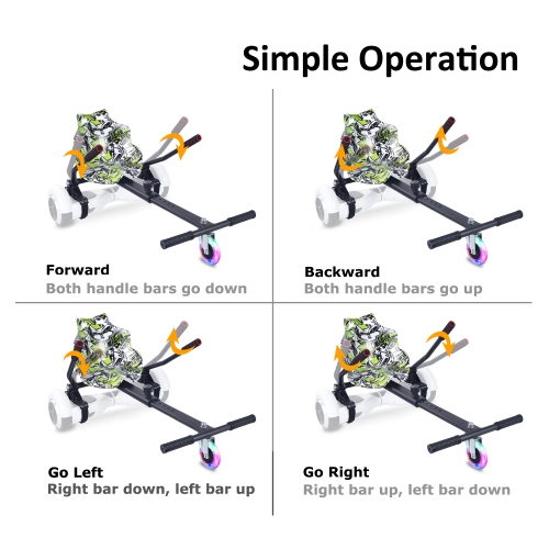 Planche gyroscopique à roue clignotante BIIST, Go Kart Attachment, accessoires de siège réglables Go Kart pour planche gyroscopique de tous les âges,