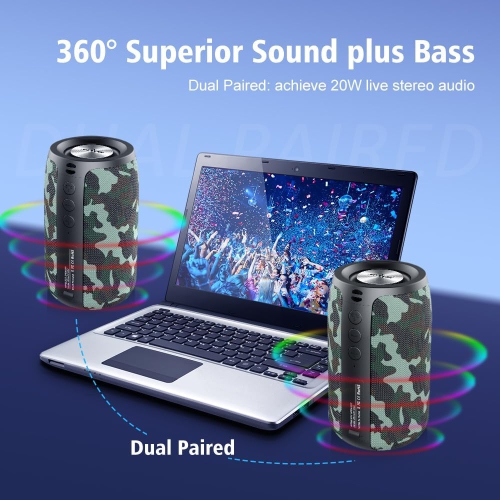 Haut-parleur Bluetooth portatif, haut-parleur étanche, haut-parleur sans fil IPX5, temps de lecture 12H, jumelage stéréo, carte de