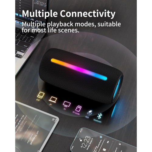 Bluetooth Speakers with Bluetooth V5.3, RGB Lights, Ture Wireless Pairing, IPX5 Waterproof, 10W HD Sound, Portable Speaker for Travel Home Party