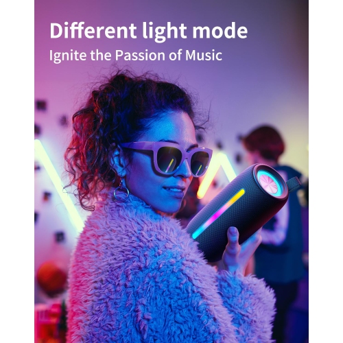 Bluetooth Speakers with Bluetooth V5.3, RGB Lights, Ture Wireless Pairing, IPX5 Waterproof, 10W HD Sound, Portable Speaker for Travel Home Party