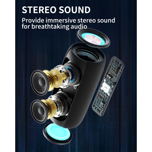 Bluetooth Speakers with Bluetooth V5.3, RGB Lights, Ture Wireless Pairing, IPX5 Waterproof, 10W HD Sound, Portable Speaker for Travel Home Party
