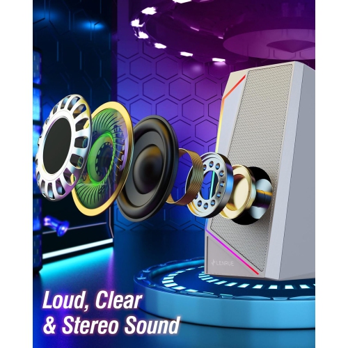 USB/USB-C Powered PC Speakers, Computer Speakers with Loud Stereo Sound for Desktop Monitor, Headphone-in for Desktop, MacBook, iMac, Laptop, Monitor