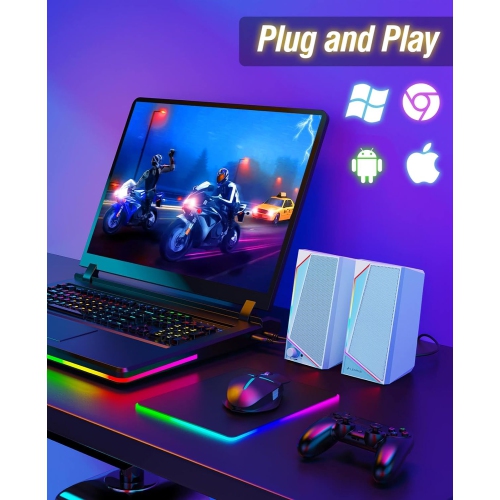 USB/USB-C Powered PC Speakers, Computer Speakers with Loud Stereo Sound for Desktop Monitor, Headphone-in for Desktop, MacBook, iMac, Laptop, Monitor