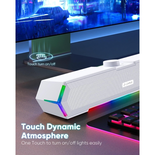 Computer Speakers for Desktop, Touch Lights PC Speakers with Surge Clear Sound, USB C/USB Powered for Computer Desktop PC Laptop Monitor White