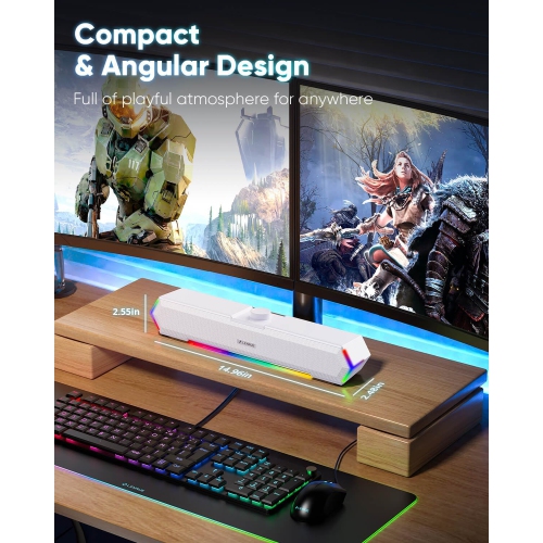 Computer Speakers for Desktop, Touch Lights PC Speakers with Surge Clear Sound, USB C/USB Powered for Computer Desktop PC Laptop Monitor White