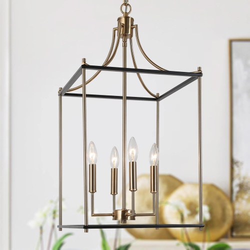 Modern Farmhouse Island Chandelier Light, 4-Light Black and Painted Copper Transitional Geometric Cage Chandelier