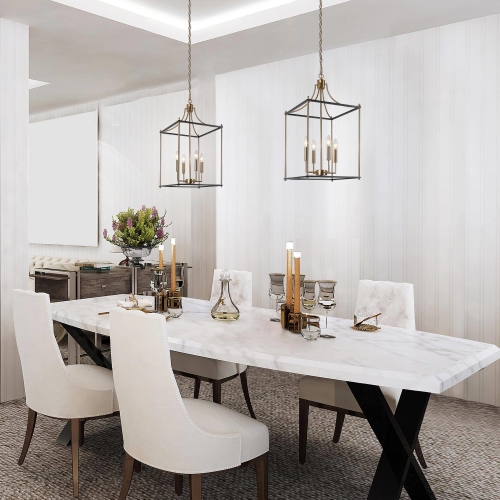 Modern Farmhouse Island Chandelier Light, 4-Light Black and Painted Copper Transitional Geometric Cage Chandelier