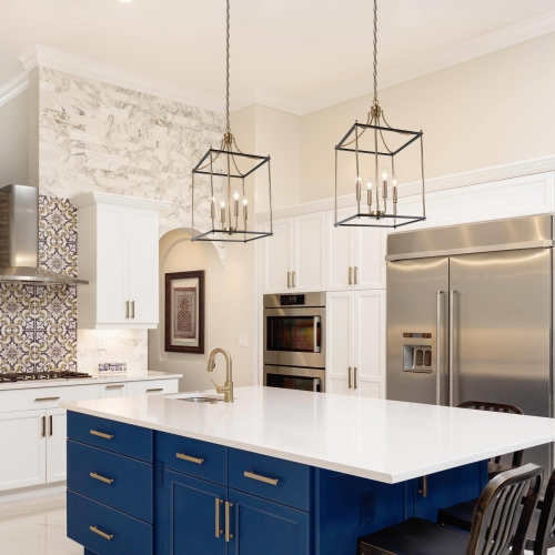 Modern Farmhouse Island Chandelier Light, 4-Light Black and Painted Copper Transitional Geometric Cage Chandelier