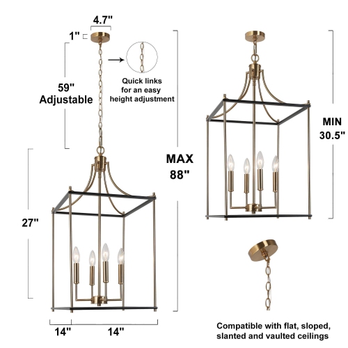 Modern Farmhouse Island Chandelier Light, 4-Light Black and Painted Copper Transitional Geometric Cage Chandelier