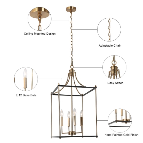 Modern Farmhouse Island Chandelier Light, 4-Light Black and Painted Copper Transitional Geometric Cage Chandelier