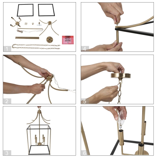 Modern Farmhouse Island Chandelier Light, 4-Light Black and Painted Copper Transitional Geometric Cage Chandelier