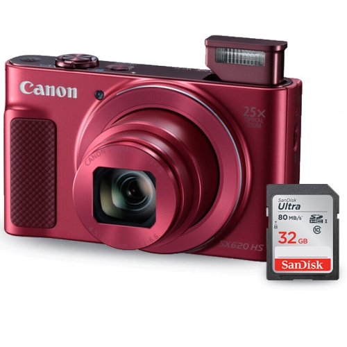 Canon PowerShot SX620 HS Digital Camera (Red) 1073C001 + Sandisk