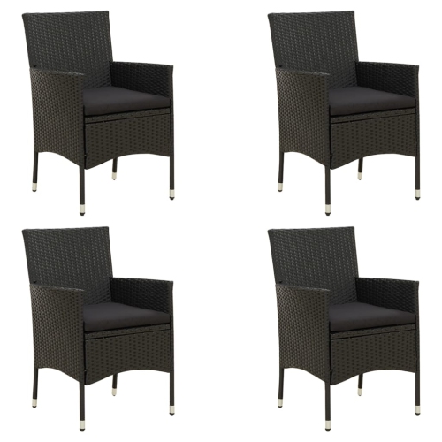 Chaises de jardin vidaXL avec coussins 4 pièces en poly rotin noir