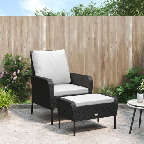 VIDAXL  Garden Chair With Footstool Black Poly Rattan