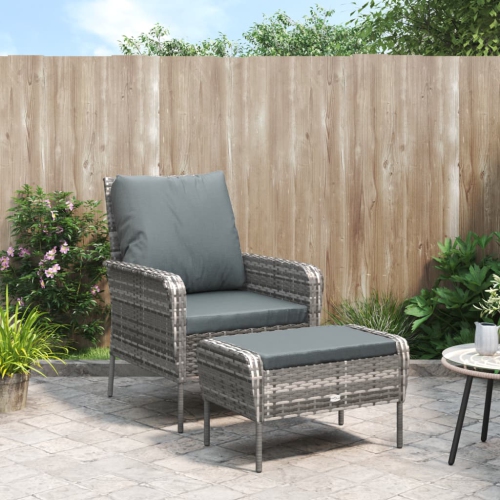 vidaXL Garden Chair with Footstool Grey Poly Rattan