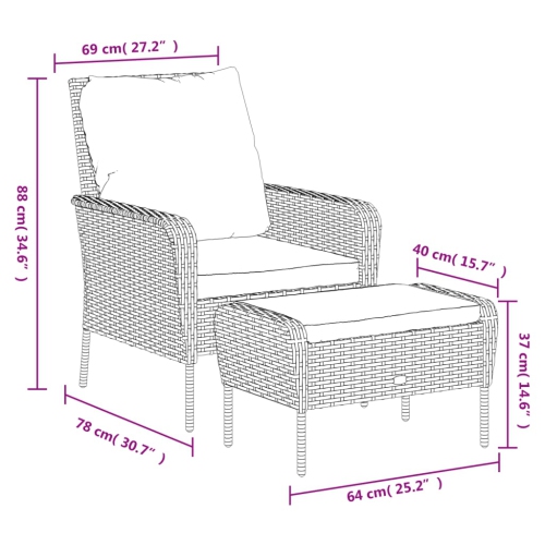 vidaXL Garden Chair with Footstool Grey Poly Rattan