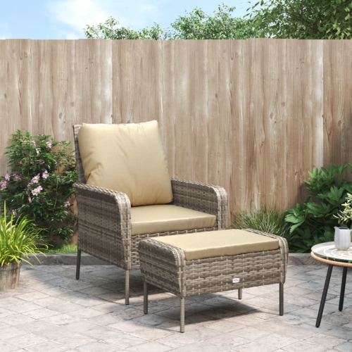 vidaXL Garden Chair with Footstool Light Brown Poly Rattan
