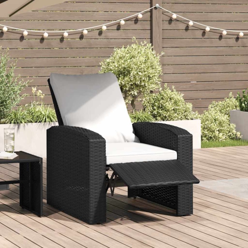 vidaXL Garden Reclining Chair with Cushions Black Poly Rattan