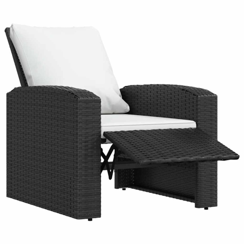 vidaXL Garden Reclining Chair with Cushions Black Poly Rattan