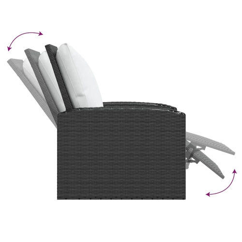 vidaXL Garden Reclining Chair with Cushions Black Poly Rattan