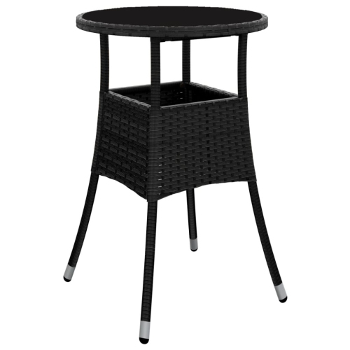 VIDAXL  Garden Table Ø60X75 Cm Tempered Glass And Poly Rattan In Black