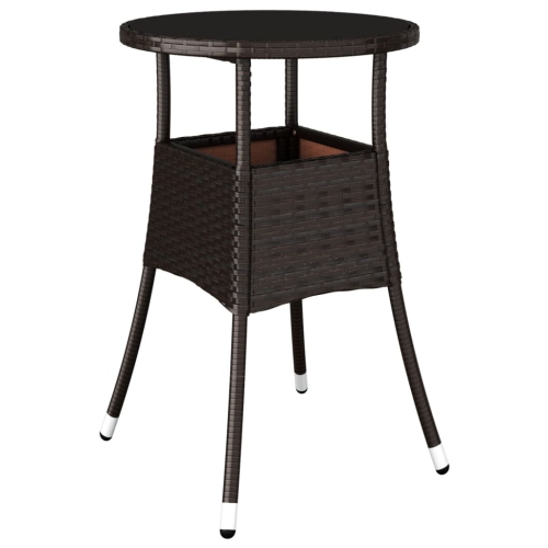 Table de jardin vidaXL Ø60xVerre trempé 75&nbsp;cm et poly rotin brun