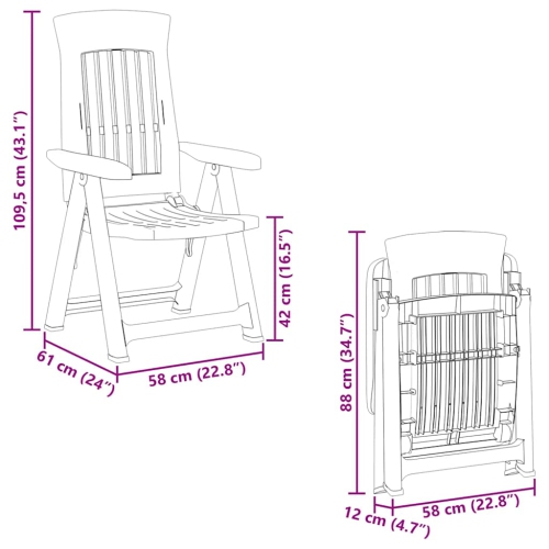 Chaises inclinables de jardin 2 pièces en polypropylène vert vidaXL