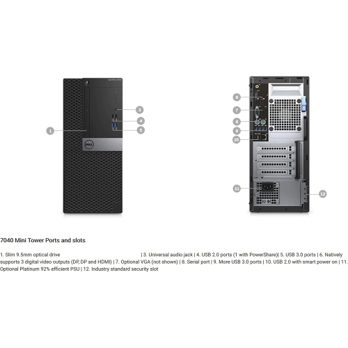Refurbished Dell OptiPlex 7040, Tower Intel HD Graphics 530,i7-6700, 16GB, 256GB, PCIe, 2 Years Warranty, 100715-20966