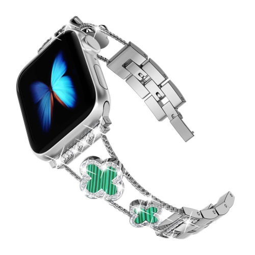 WFG Metal Bling Band for Apple Watch 38/40/41mm - Green Flower/Silver