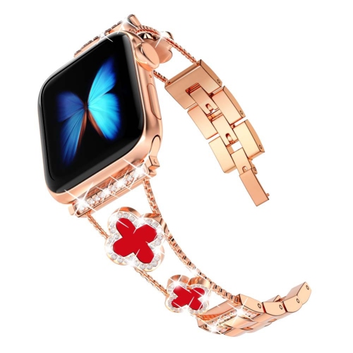 WORRYFREE GADGETS Wfg Metal Bling Band for Apple Watch 38/40/41Mm, - Red Flower/rose Gold