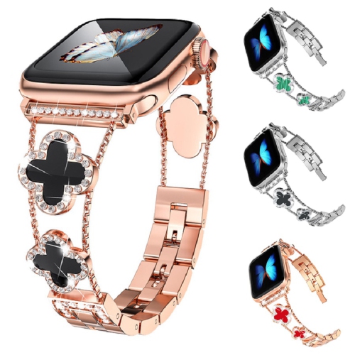 WFG Metal Bling Band for Apple Watch 38/40/41mm, - Red Flower/Rose Gold