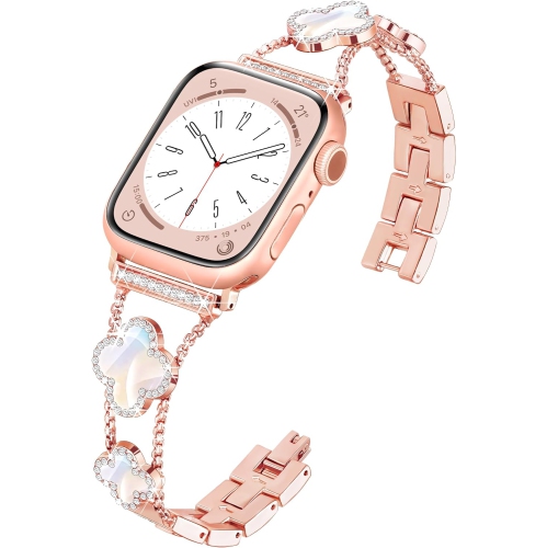 WORRYFREE GADGETS Wfg Metal Bling Band for Apple Watch 38/40/41MM - White Flower/rose Gold