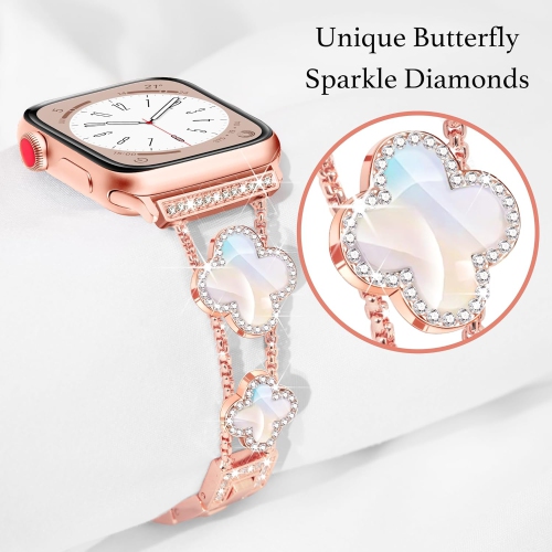 WFG Metal Bling Band for Apple Watch 38/40/41mm - Black Flower/Rose Gold