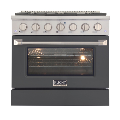 KUCHT  Professional 36 In. 5.2 Cu. Ft. Propane Gas Range With Convection Oven And Cement Oven Door In Gray