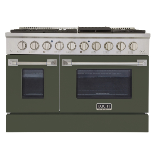 KUCHT Professional 48 in. 6.7 cu. ft. Natural Gas Range with Two Ovens - One Convection and Olive Green Oven Door