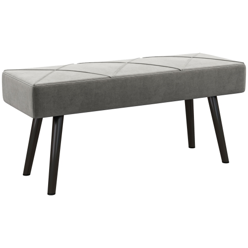 HOMCOM  39" End Of Bed Bench, Velvet Upholstered Entryway Bench With Steel Legs, Bedroom Bench for Living Room, Dining Room, Hallway In Grey