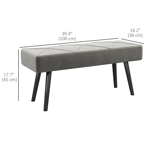 HOMCOM 39" End of Bed Bench, Velvet Upholstered Entryway Bench with Thick Padding & Steel Legs, Multifunctional Footrest for Bedroom, Living Room,