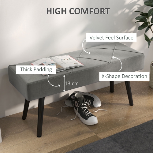 HOMCOM 39" End of Bed Bench, Velvet Upholstered Entryway Bench with Thick Padding & Steel Legs, Multifunctional Footrest for Bedroom, Living Room,