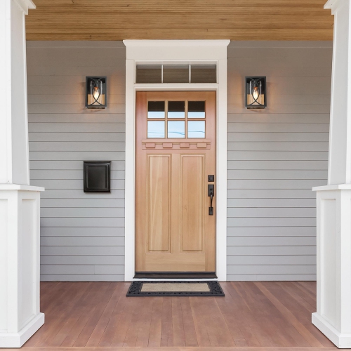 Lanterne murale moderne Farmhouse cage, 1 lumières, cage carrée géométrique noire, 9 po, dans un luminaire mural extérieur en verre cylindrique