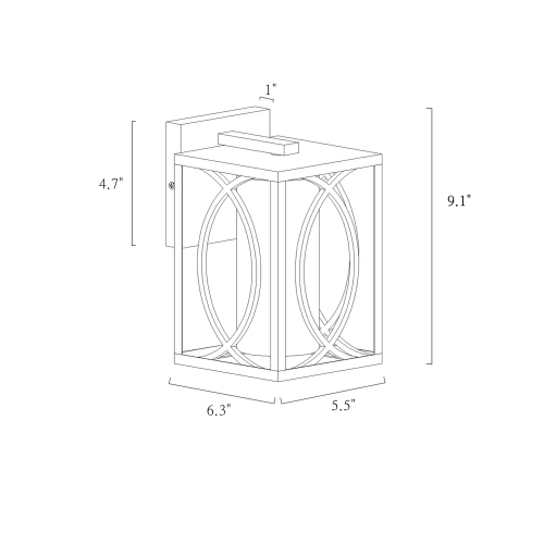 Lanterne murale moderne Farmhouse cage, 1 lumières, cage carrée géométrique noire, 9 po, dans un luminaire mural extérieur en verre cylindrique