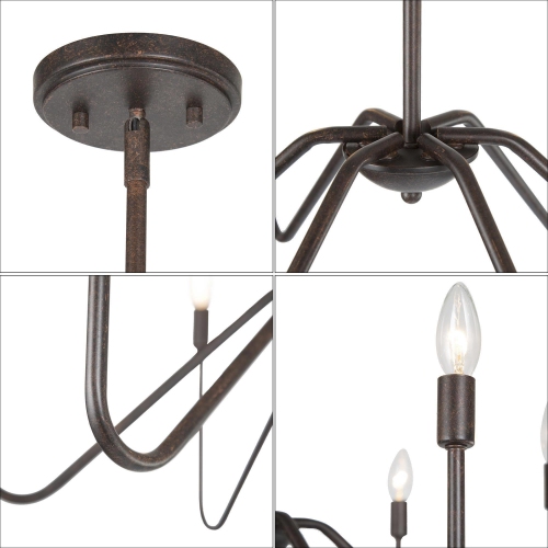 Lustre rustique à îlot noir 25 po Grand luminaire suspendu chandelier classique à 6 lumières