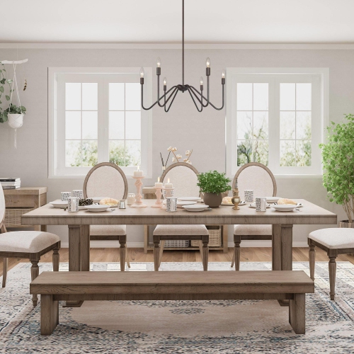 Lustre rustique à îlot noir 25 po Grand luminaire suspendu chandelier classique à 6 lumières