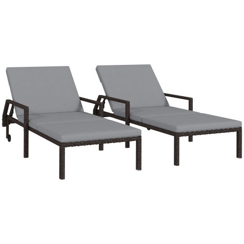 Outsunny – Chaise longue d’extérieur en osier de 2 pièces, chaise longue en rotin, fauteuil de jardin inclinable avec dossier réglable à 5 niveaux et